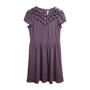 Xhilaration A Line Dress Plum‎ Short Flutter Sleeve Zipper Criss Cross Y2K Small